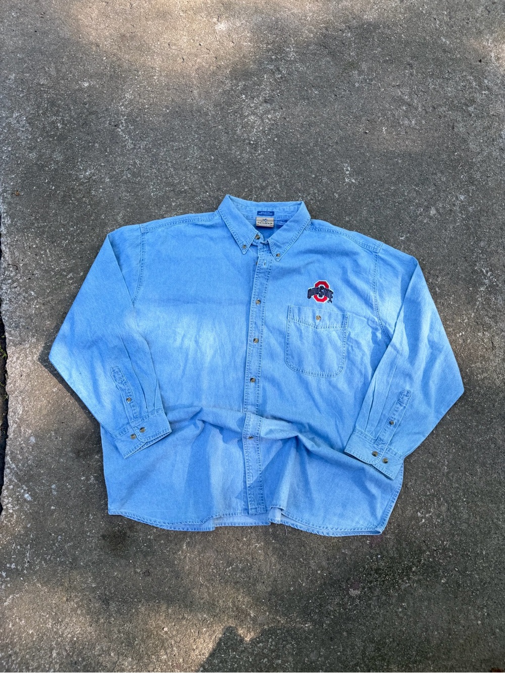 Vintage 90s baggy Ohio state button up denim painters shirt